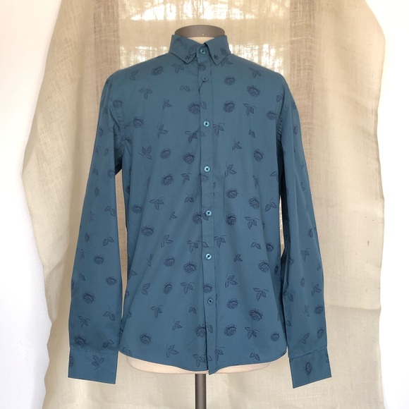 NEW❗️Floral Long Sleeve Button Down Shirt - Teal - Picture 1 of 3